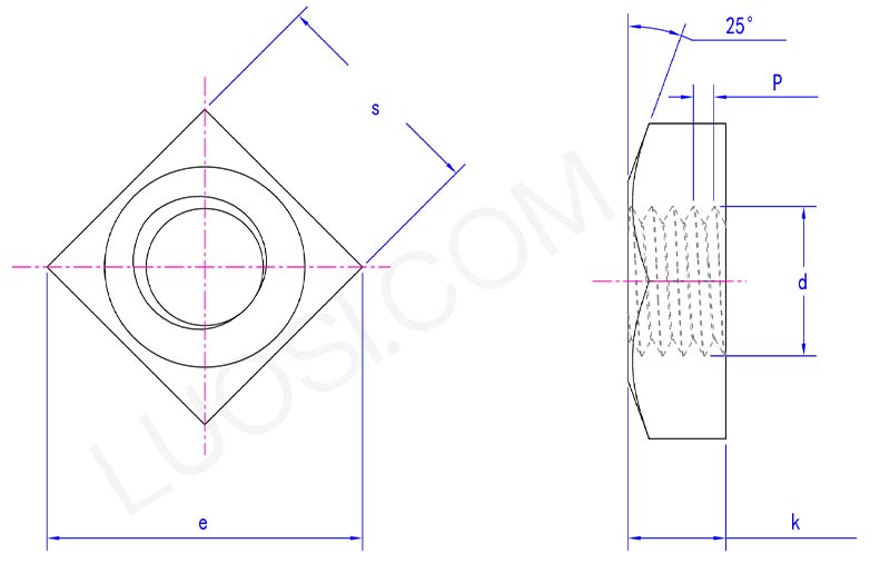 High strength single chamfered square nuts parameter