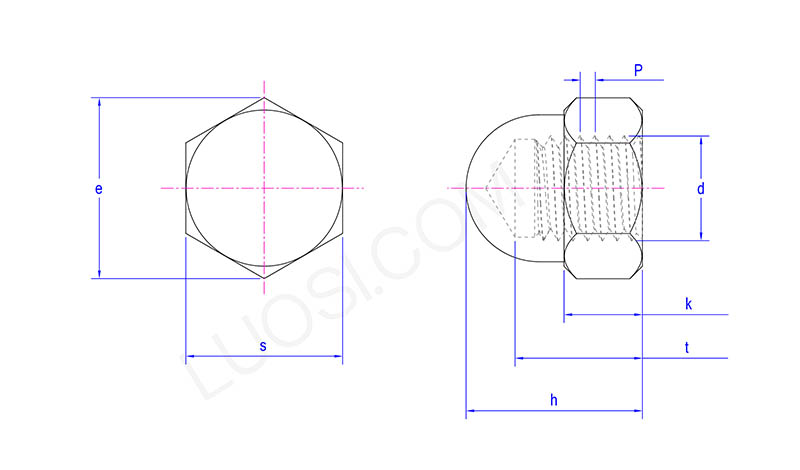 Extra Tall Acorn Hex Cap Nuts